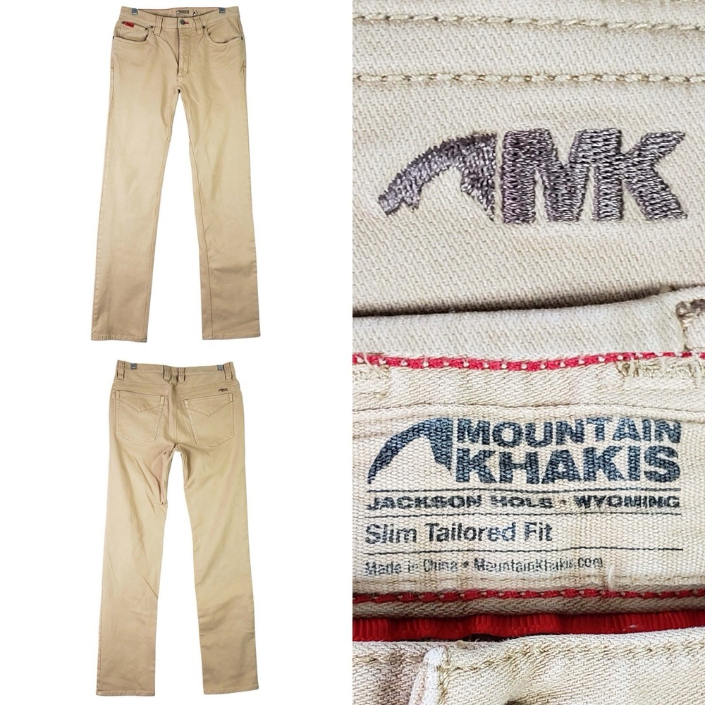 Mountain Khakis Pants Men's 32x34 Beige Slim Fit Canvas Jackson Hole Wyoming